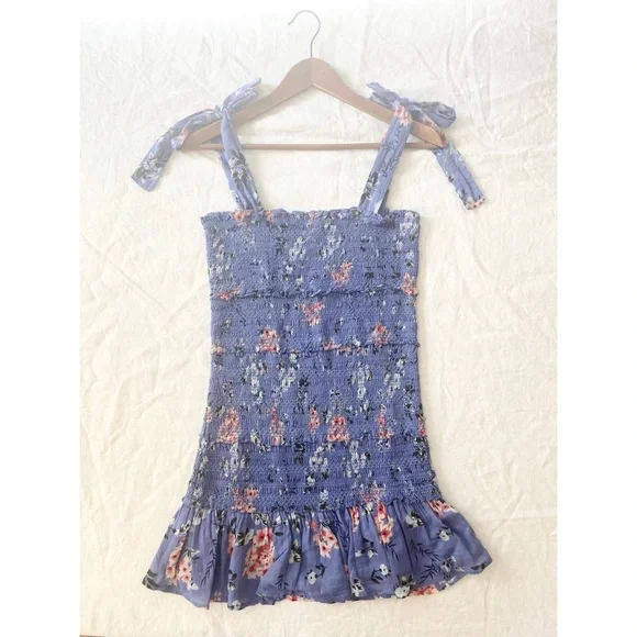ASTR The Label Anais Floral Smocked Dress Tiered Blue - Picture 15 of 16